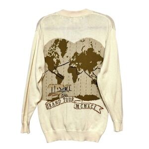 Vintage JH Collectible Grandpacore World Map Knit Cardigan Unisex Sz M Heritage